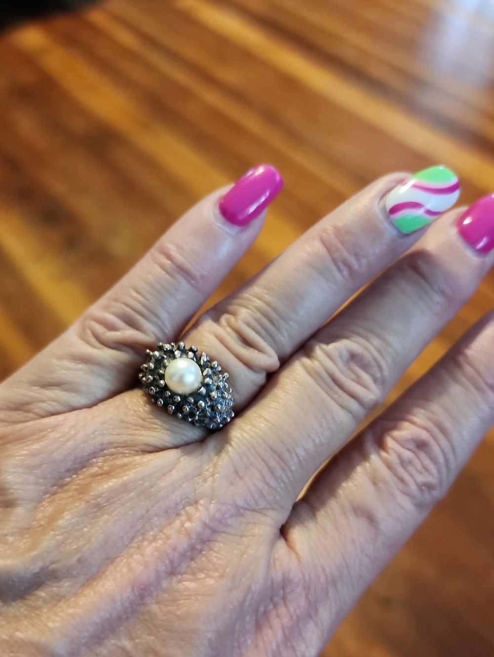 Vintage-Style Pearl Cluster Ring in Sterling Silver